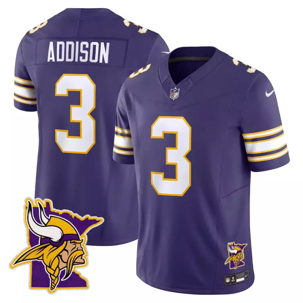 Jordan Addison 3 Jersey Purple Minnesota Vikings Men Stitched White Gold All