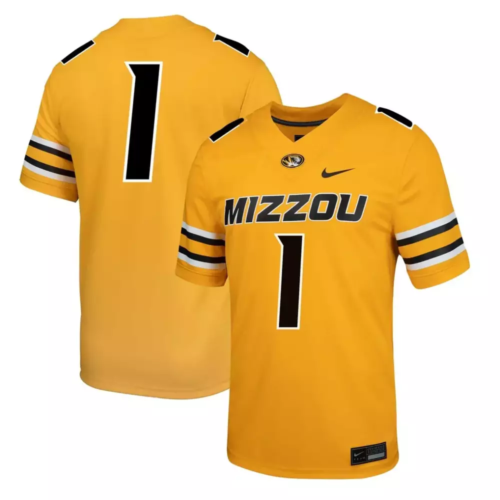 Custom Missouri Tigers 1 Jersey Gold Men Replica Black White Alternate Game