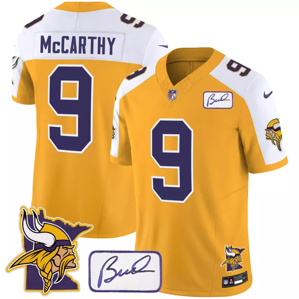 Mccarthy 9 Minnesota Vikings Jersey Yellow Bude's Signature Men N/a Alternate White