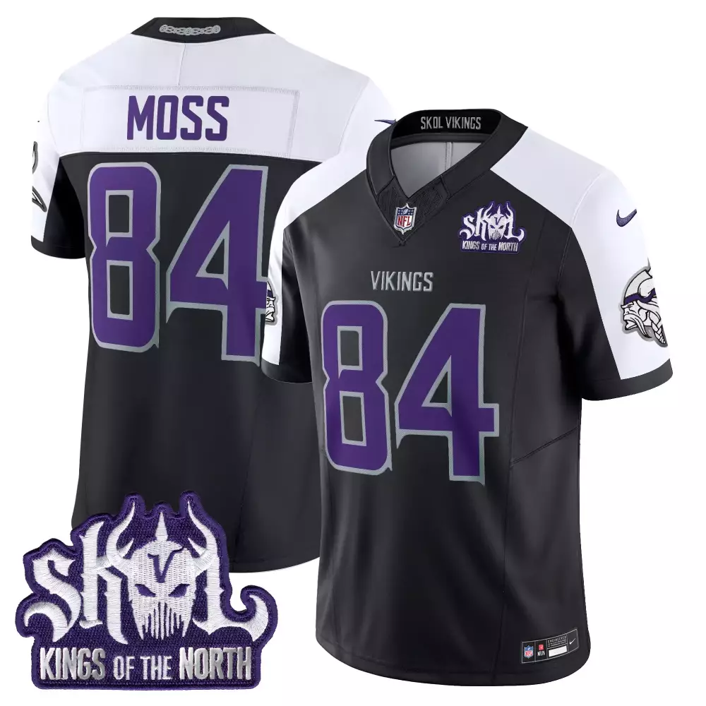 Moss Skol 84 Minnesota Vikings Jersey Black Kings Of The North Men Limited Alternate