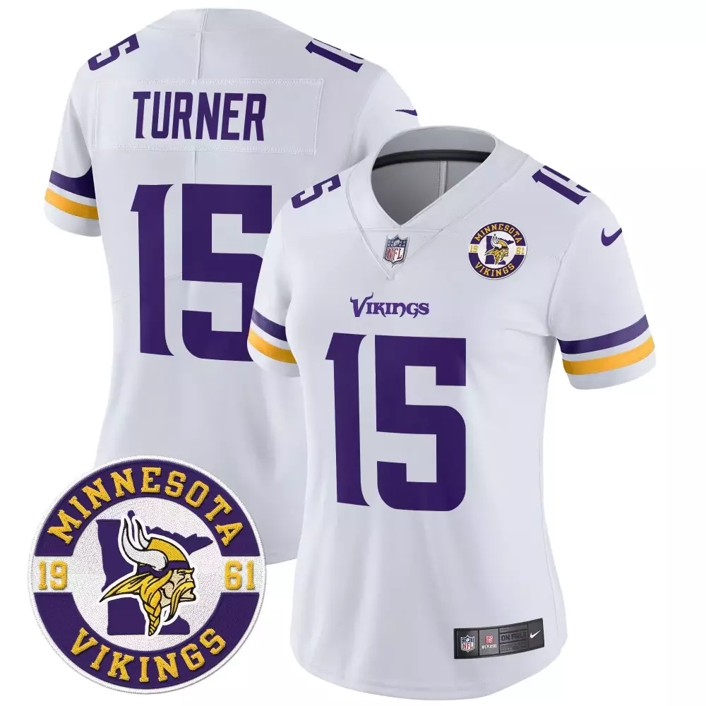 Turner Est 15 Minnesota Vikings Jersey White 1961 Women Stitched Alternate Purple