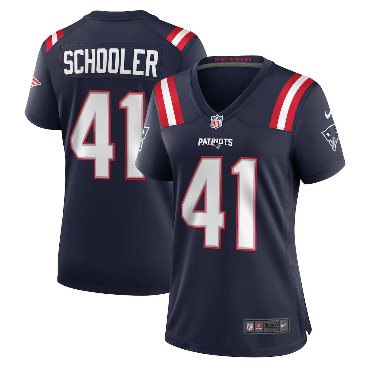 Brenden Schooler 41 Jersey Navy Blue New England Patriots Women Stitched Red White