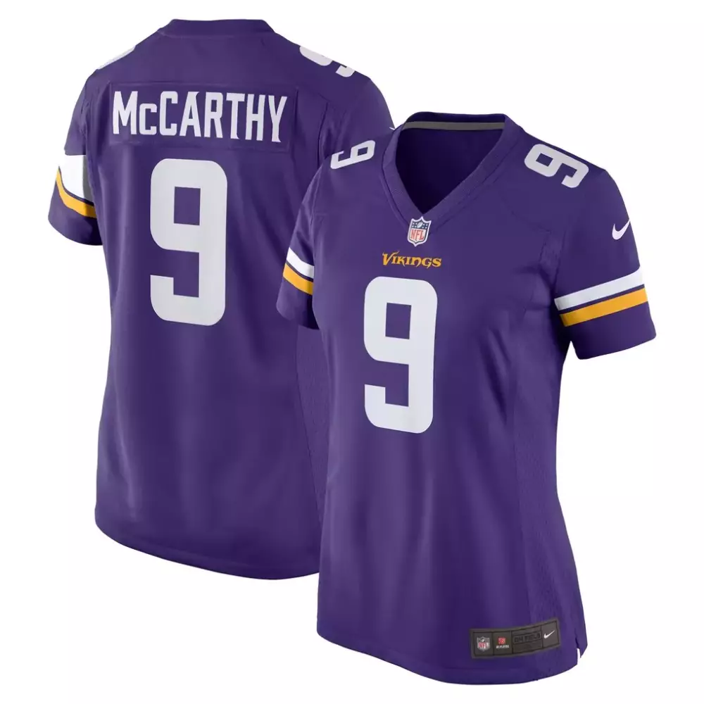 J.j. Mccarthy 9 Minnesota Vikings Jersey Purple Women Stitched White Gold Game