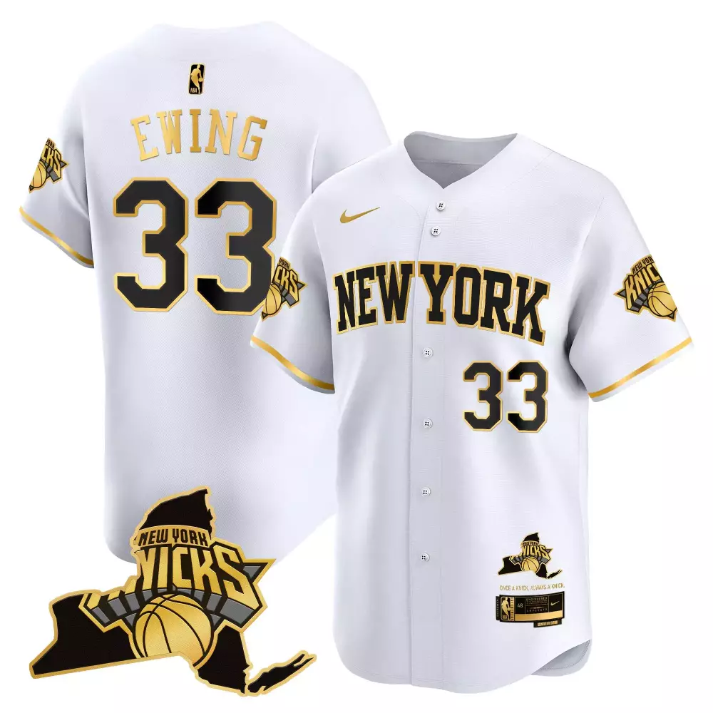 Patrick Ewing 33 New York Knicks Jersey White Men Authentic Black Gold Vapor All