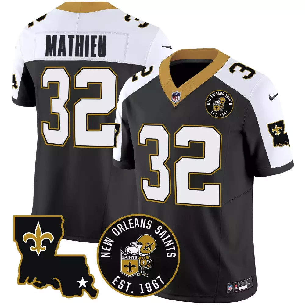 Tyrann Mathieu 32 Jersey Black New Orleans Saints Men Authentic White Gold Alternate