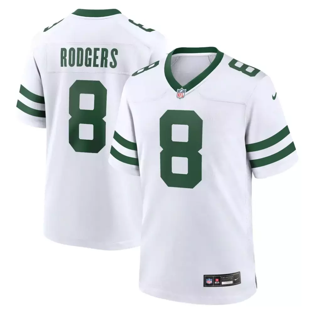 Aaron Rodgers 8 New York Jets Jersey White Men Stitched Alternate Green Game Legacy