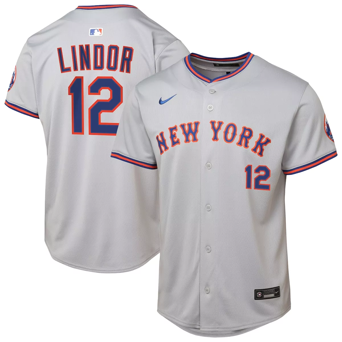 Francisco Lindor 12 New York Mets Jersey Gray Men Authentic Alternate Orange Blue
