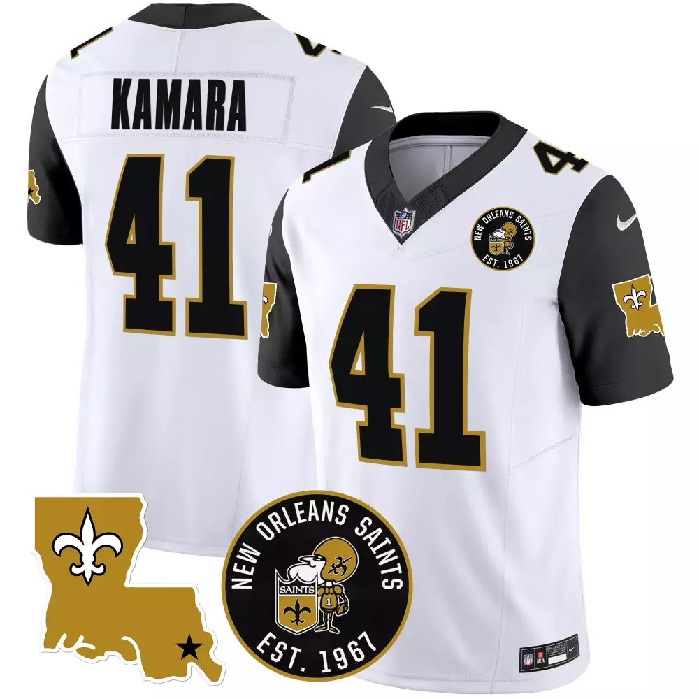 Alvin Kamara 41 Jersey White Null New Orleans Saints Men Alternate Black Gold Vapor