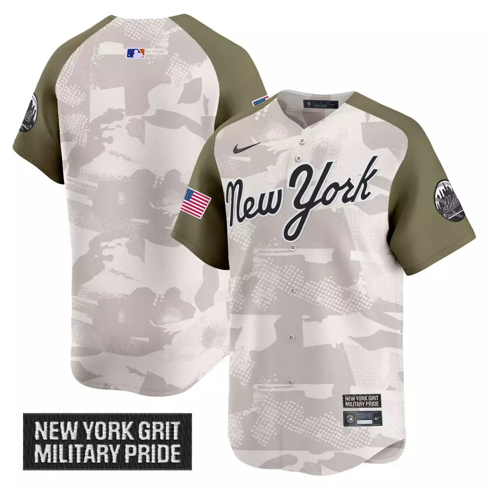 Custom New York Mets Jersey Grey Camo Military Pride United States Flag Men Authentic