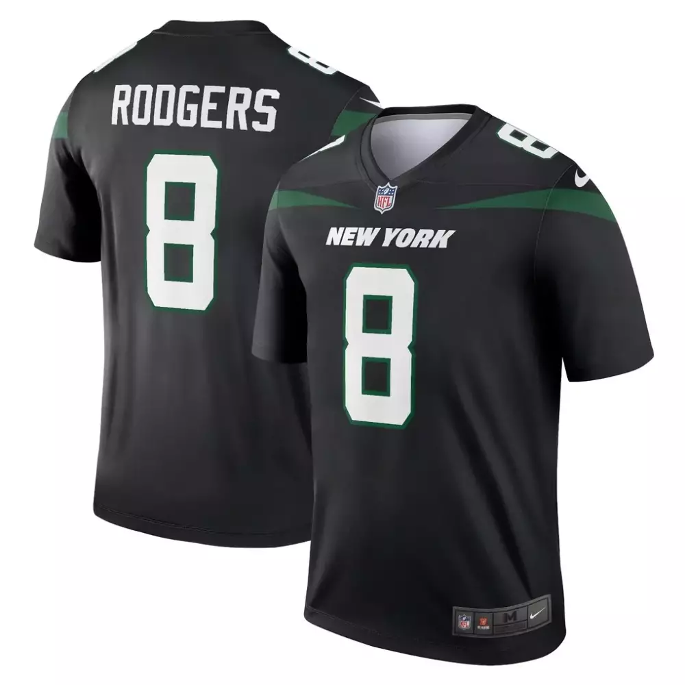 Aaron Rodgers 8 New York Jets Jersey Black Men Authentic Green Alternate