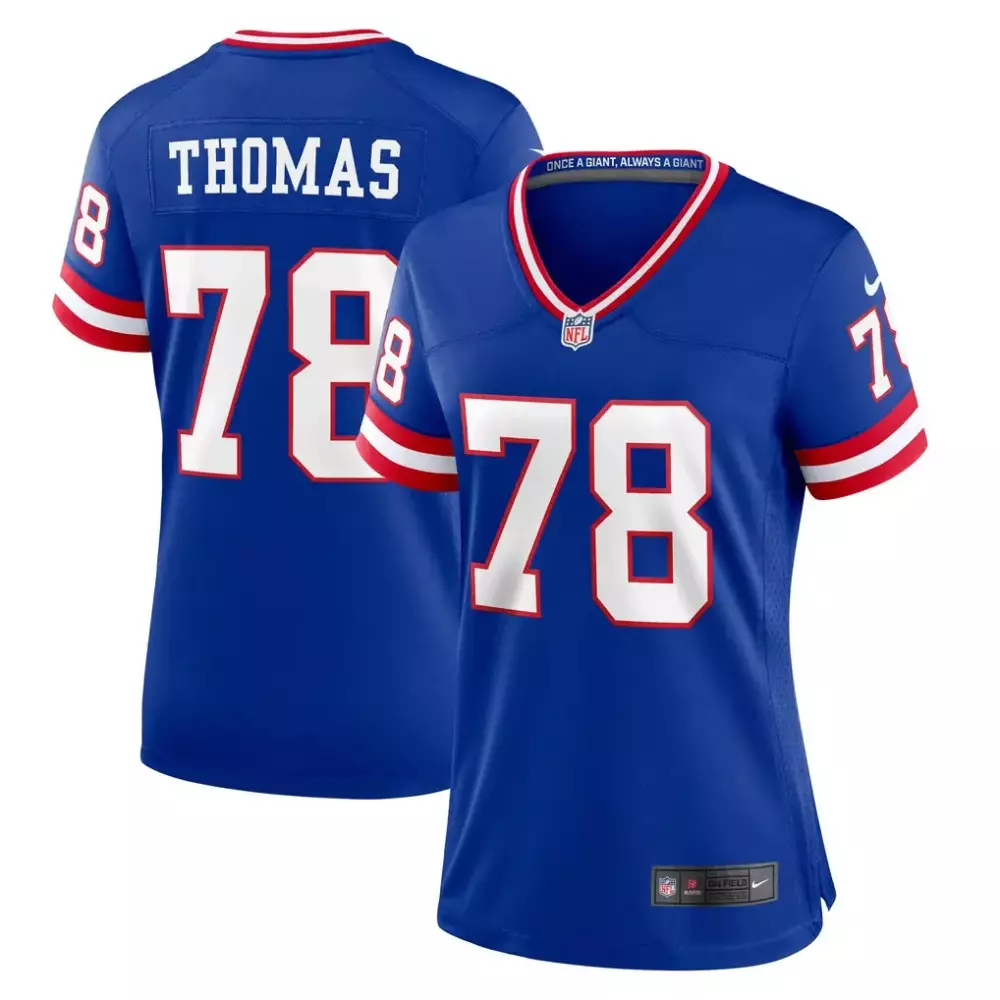 Andrew Thomas 78 New York Giants Jersey Royal Blue On Field Women Replica White Red