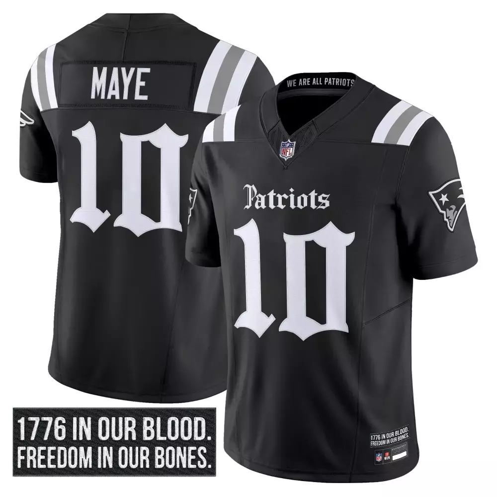 Drake Maye 10 Jersey Black We Are All Patriots New England Men Stecd White Grey Stitched