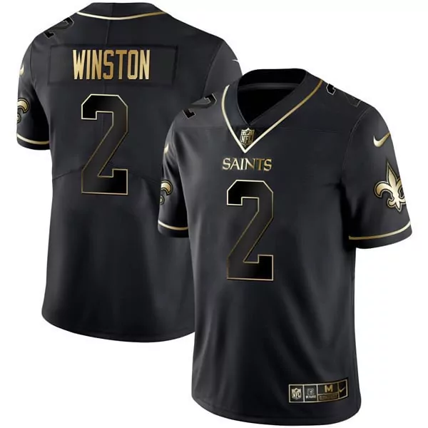 Jameis Winston 2 Jersey Black New Orleans Saints Men Authentic Alternate Gold Limited