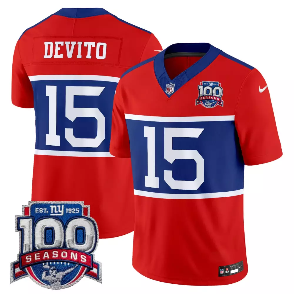 Tommy Devito 15 New York Giants Jersey Red 100 Seasons Men Authentic Blue White Vapor
