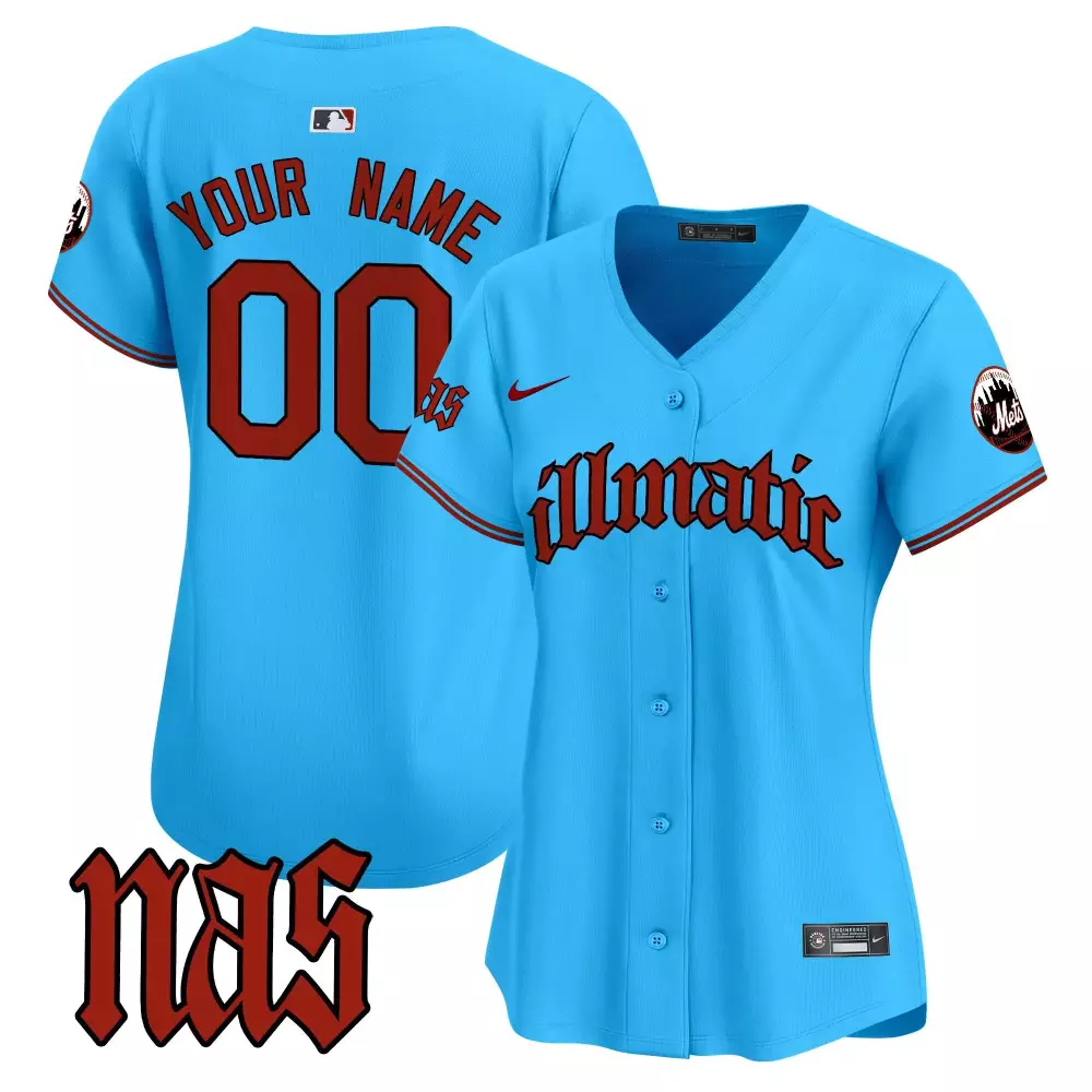 Custom New York Mets Jersey Light Blue Nas Women Authentic Dark Red White Vapor Premier