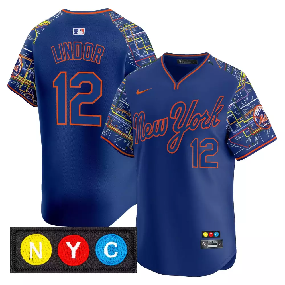 Lindor Nyc 12 New York Mets Jersey Blue City Connect Subway Map Men Authentic Custom Design