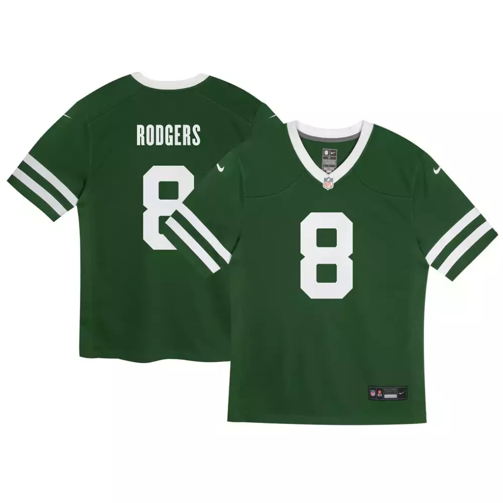 Aaron Rodgers 8 New York Jets Jersey Green Men Authentic White Game Legacy