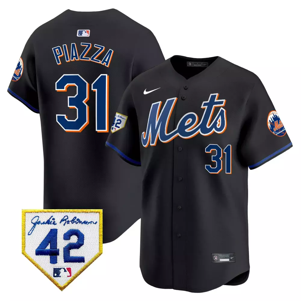 Mike Piazza 31 New York Mets Jersey Black Jackie Robinson Day 42 Men Authentic Alternate