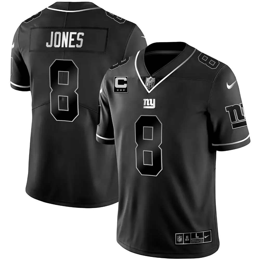 Jones 8 New York Giants Jersey Black Men Authentic Alternate White Silver Vapor All