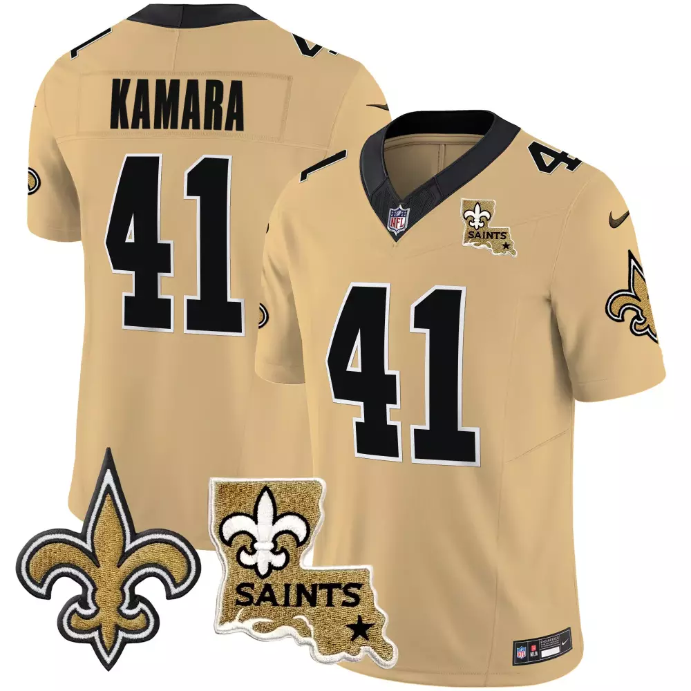 Alvin Kamara 41 Jersey Gold City Connect New Orleans Saints Louisiana Outline Fleur De Lis