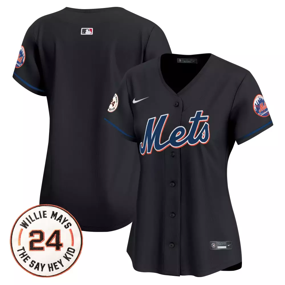 Willie Mays 24 New York Mets Jersey Black The Say Hey Kid Women Authentic Alternate