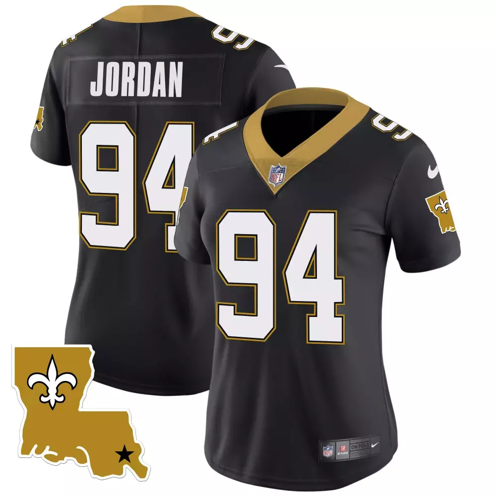 Jordan 94 New Orleans Saints Jersey Black Women Stitched Gold Legacy Vapor All