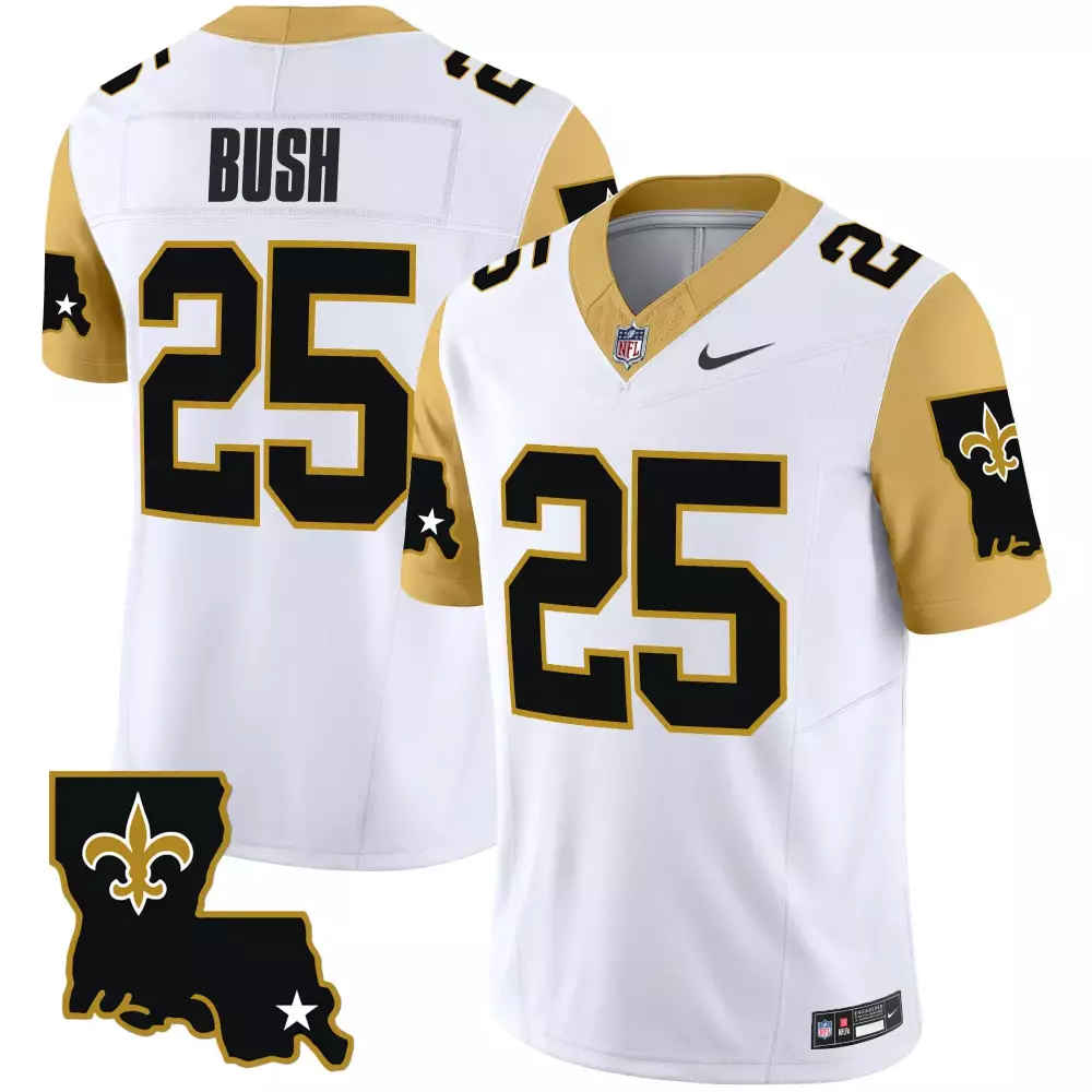 Reggie Bush 25 New Orleans Saints Jersey White Men Stitched Alternate Gold Black
