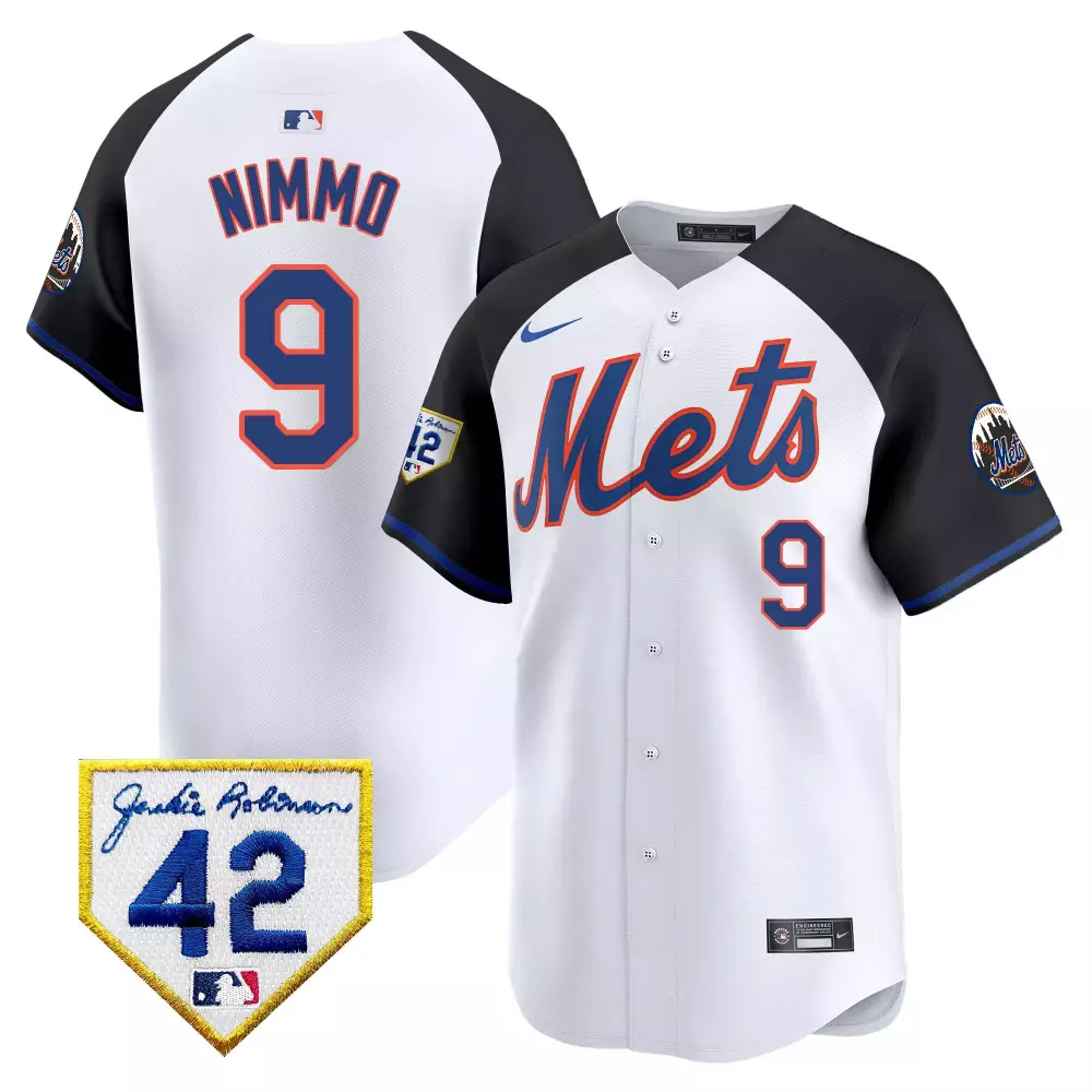 Brandon Nimmo 9 New York Mets Jersey White Jackie Robinson Day 42 Men Authentic Black