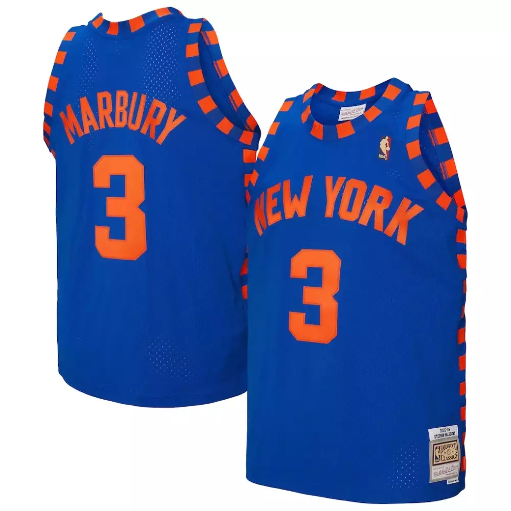 Stephon Marbury 3 New York Knicks Jersey Blue Hardwood Classics 2005 Men Stitched