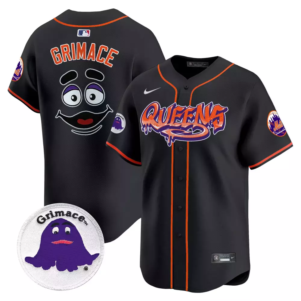 Grimace Queens New York Mets Jersey Black Men Authentic Alternate Custom Design Orange