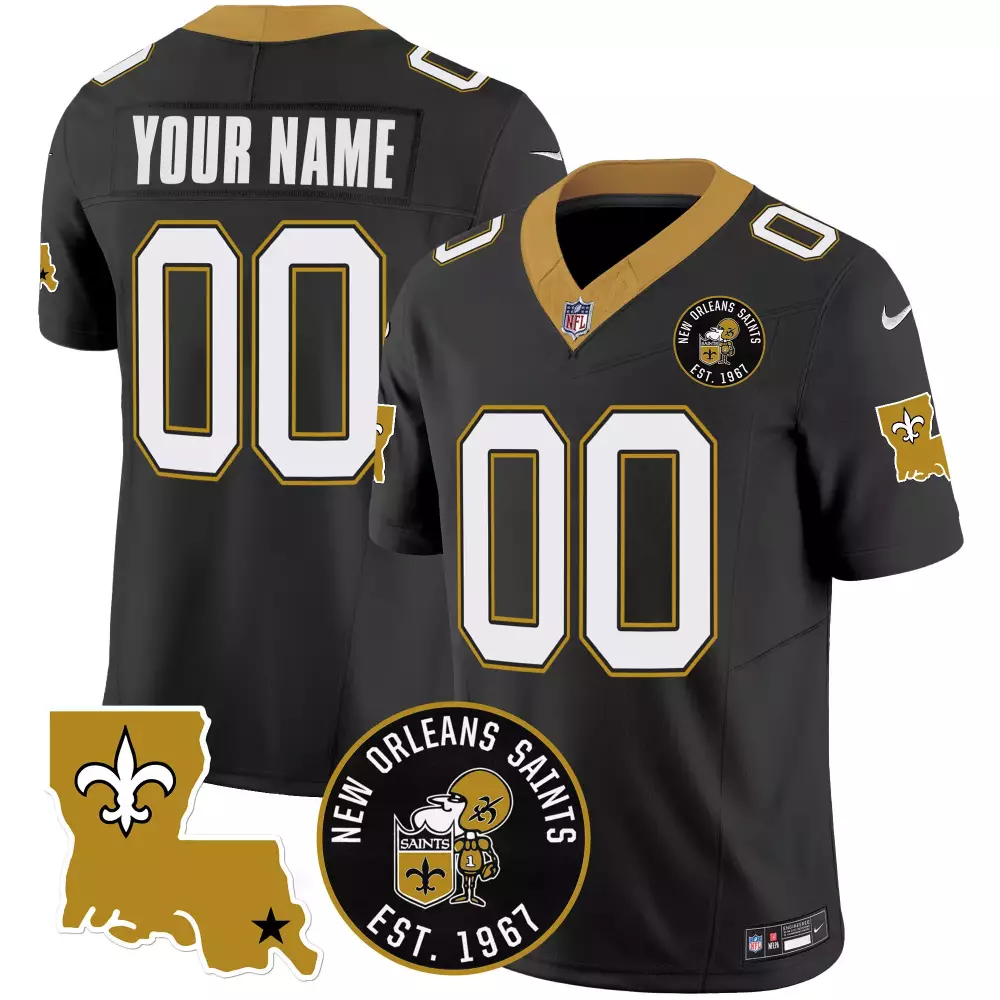 Custom New Orleans Saints Jersey Black Men Stitched Alternate Gold Vapor All