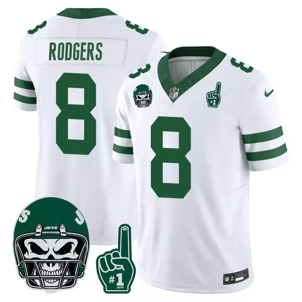 Aaron Rodgers 8 New York Jets Jersey White Gothic Men Authentic Alternate Custom Design