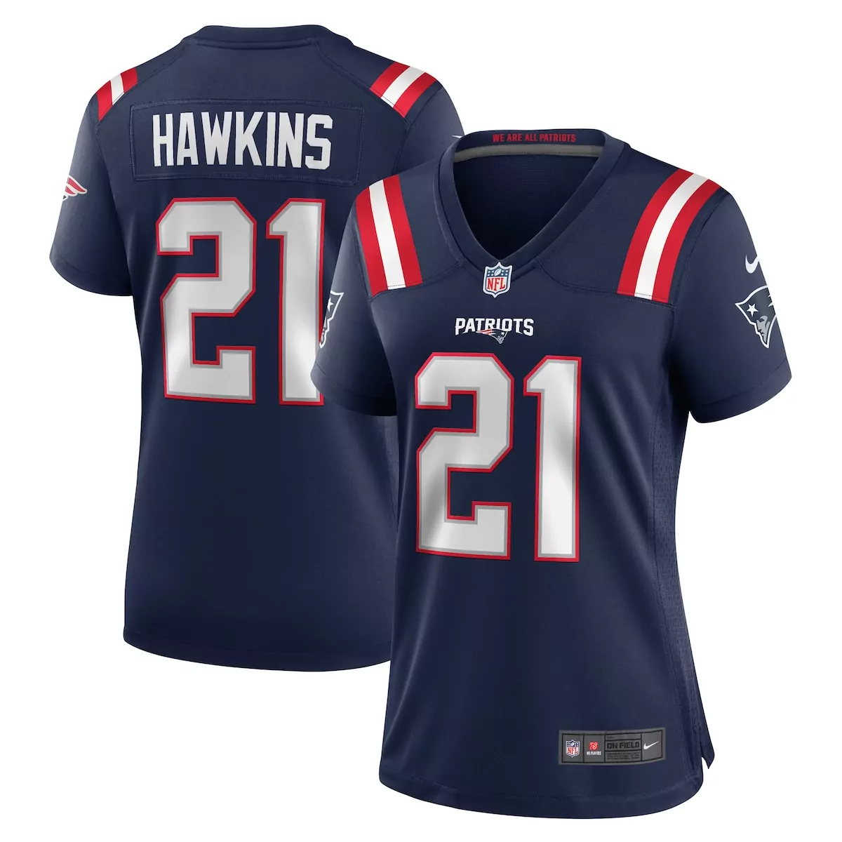 Jaylinn Hawkins 21 Jersey Navy Blue New England Patriots Women Stitched Red White