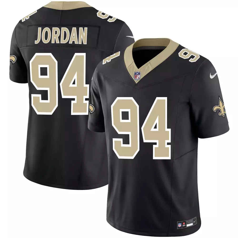 Jordan 94 New Orleans Saints Jersey Black Men Authentic Gold White All Stitched Vapor