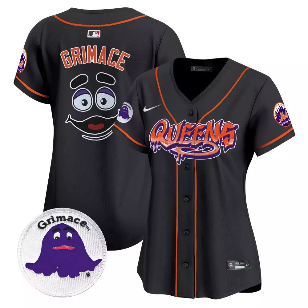Grimace Queens New York Mets Jersey Black Women Limited Alternate Custom Design Orange