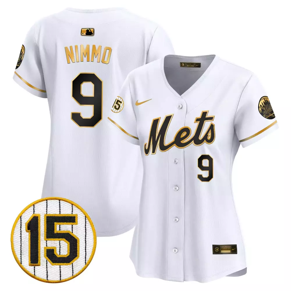 Brandon Nimmo 9 New York Mets Jersey White Era Women Authentic Gold Black Vapor Premier