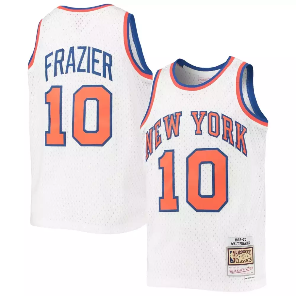 Walt Frazier 10 New York Knicks Jersey White Hardwood Classics 1970 Men Stitched