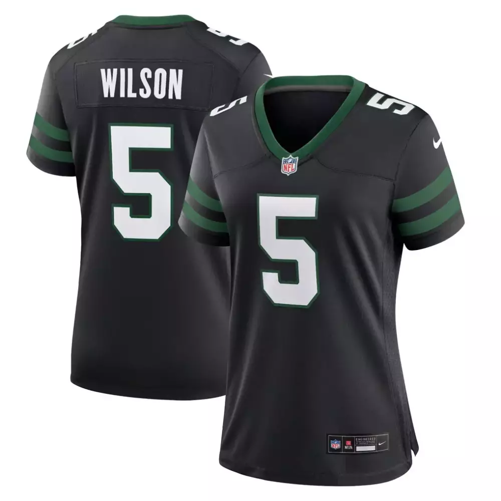 Garrett Wilson 5 New York Jets Jersey Black Women Stitched Alternate Green Game Legacy