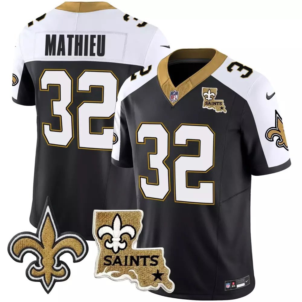 Tyrann Mathieu 32 Jersey Black Gothic Sin City New Orleans Saints Louisiana State Shape Fleur-de-lis