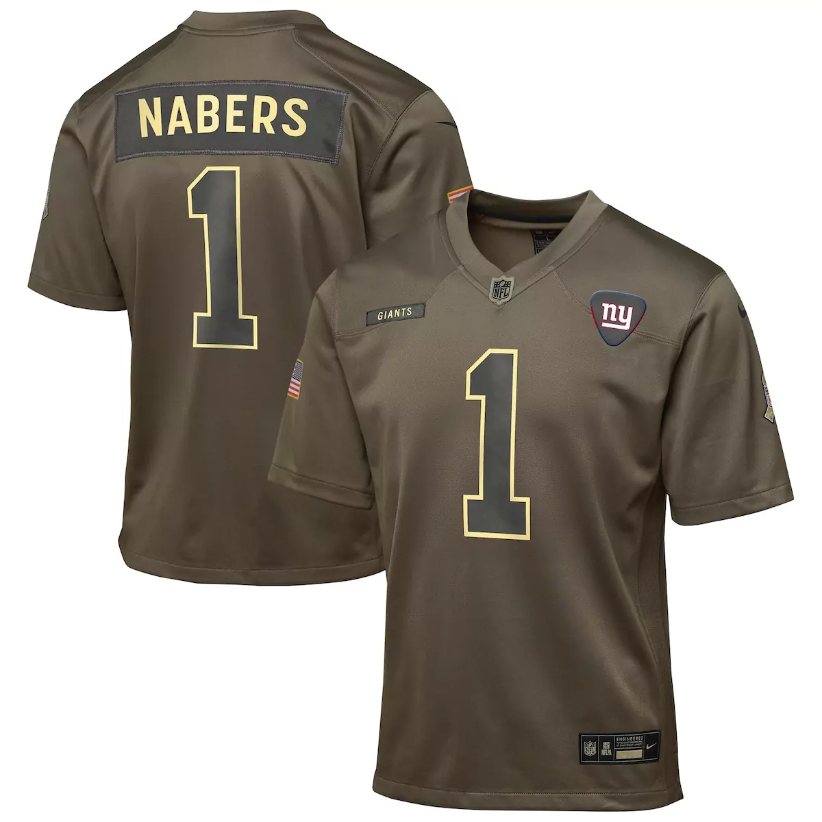 Malik Nabers 1 New York Giants Jersey Olive Green Salute To Service American Flag