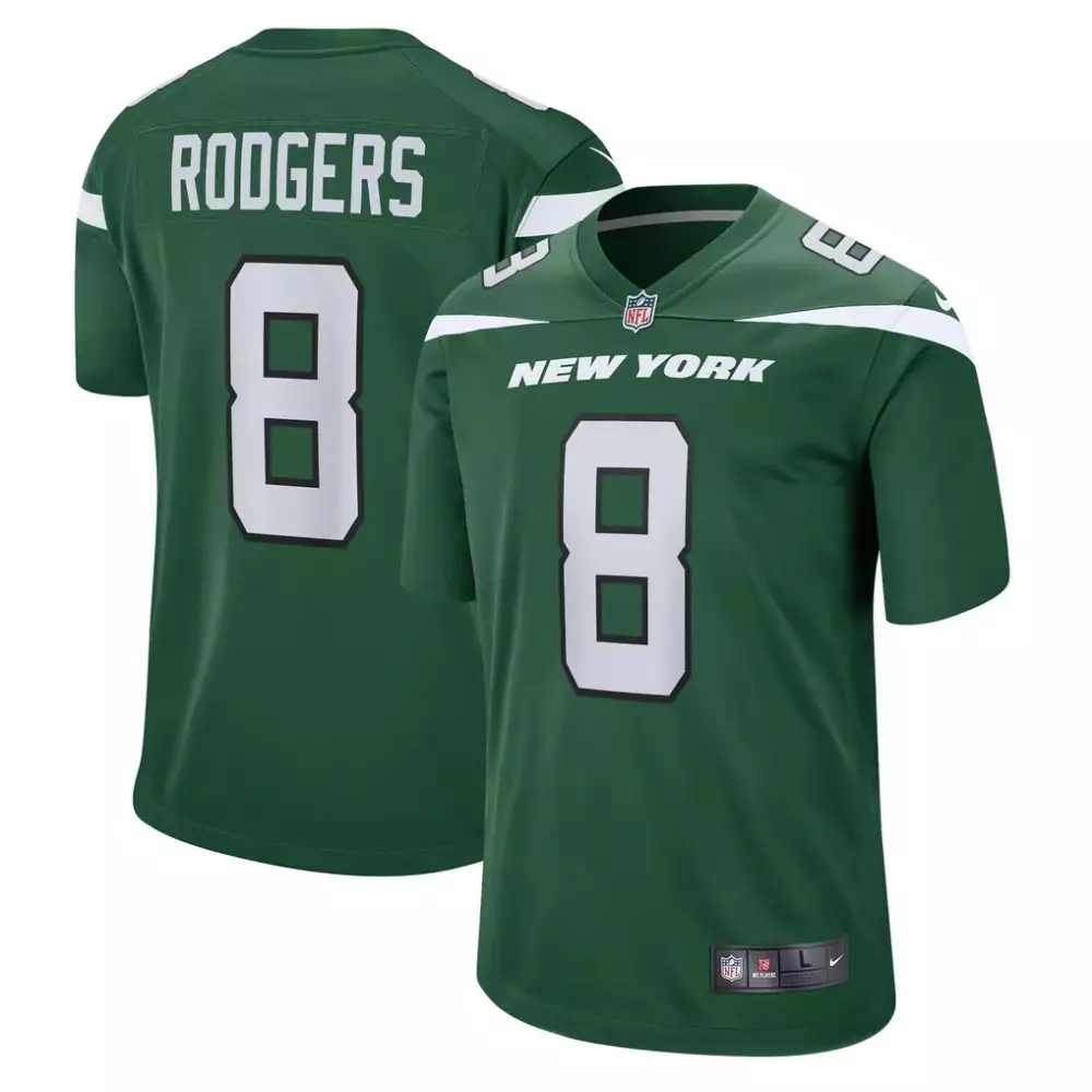 Aaron Rodgers 8 New York Jets Jersey Green Men Authentic White Game