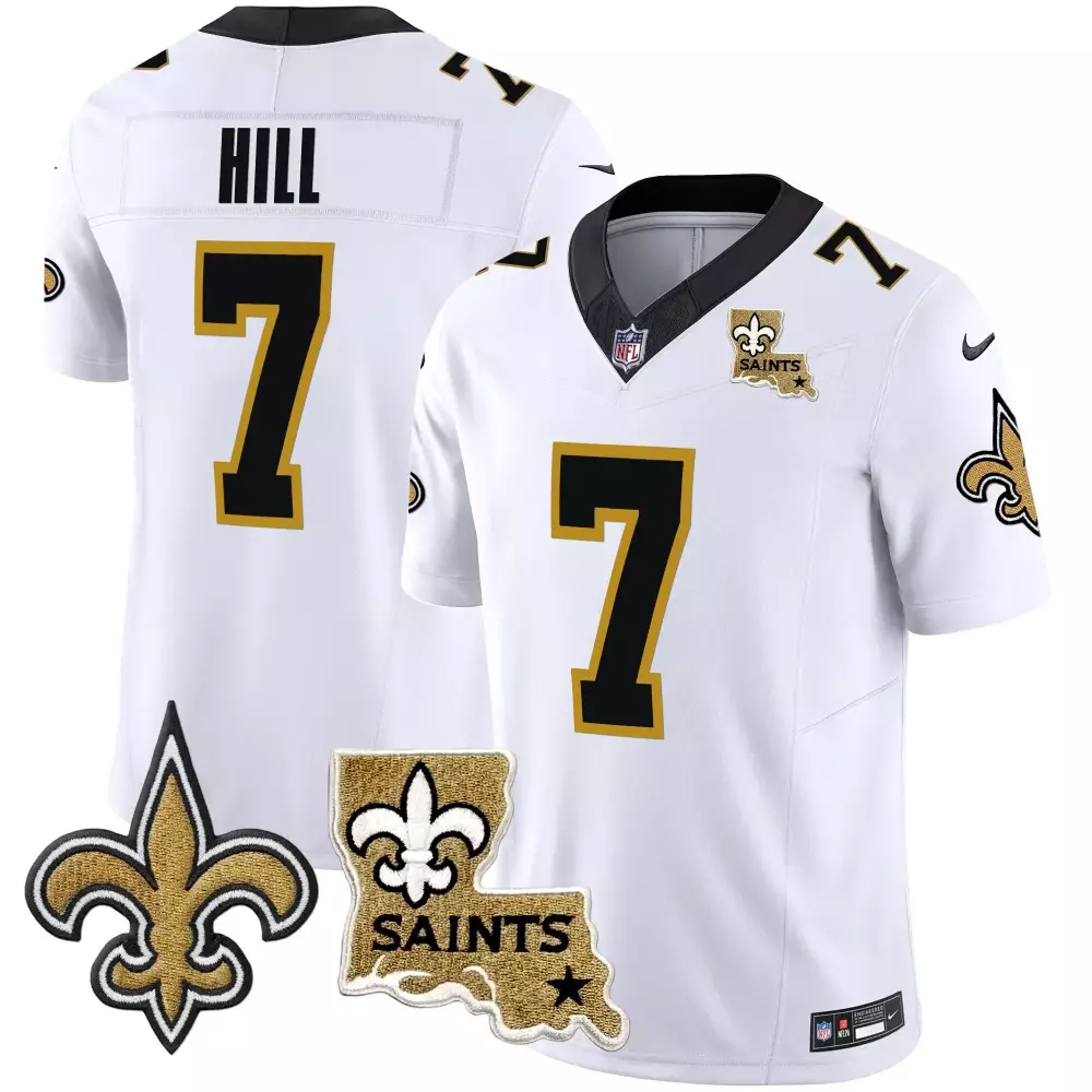 Taysom Hill 7 New Orleans Saints Jersey White Louisiana Outline "saints" Fleur-de-lis