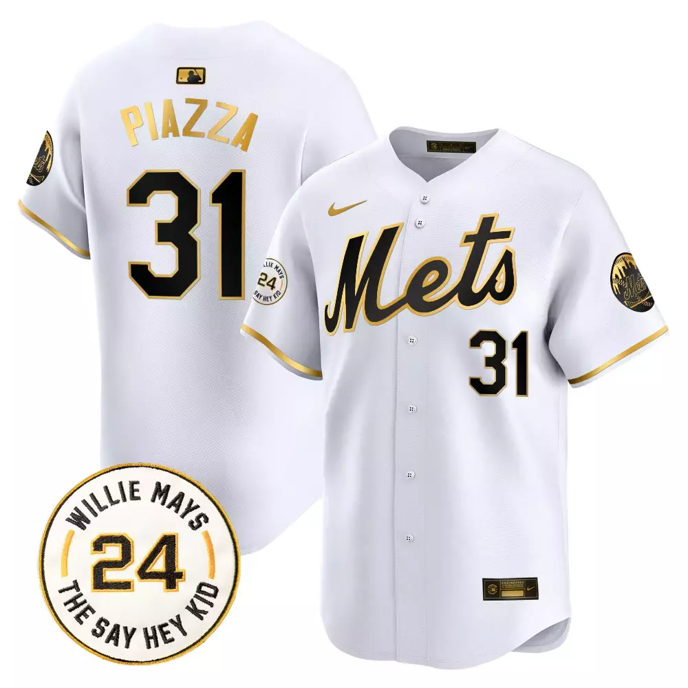 Mike Piazza 31 New York Mets Jersey White Willie Mays Alternate Men Authentic Black