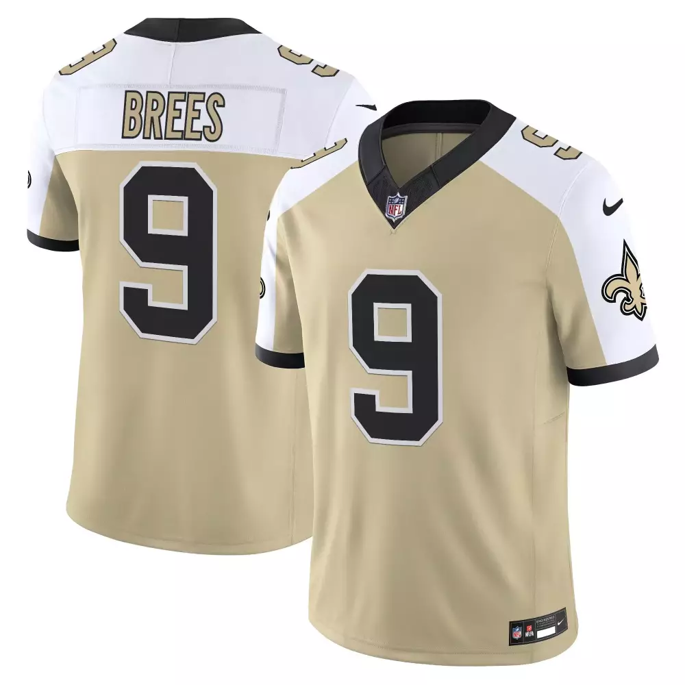 Drew Brees 9 New Orleans Saints Jersey Gold Null Men Authentic White Black Vapor