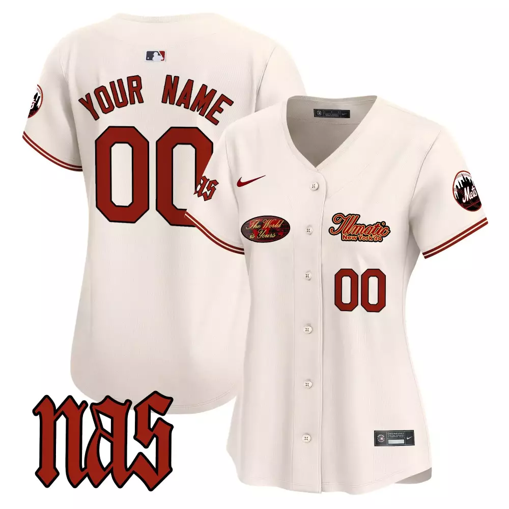 Custom New York Mets Jersey Cream Nas World Is Yours 94 1994 Women Authentic Alternate