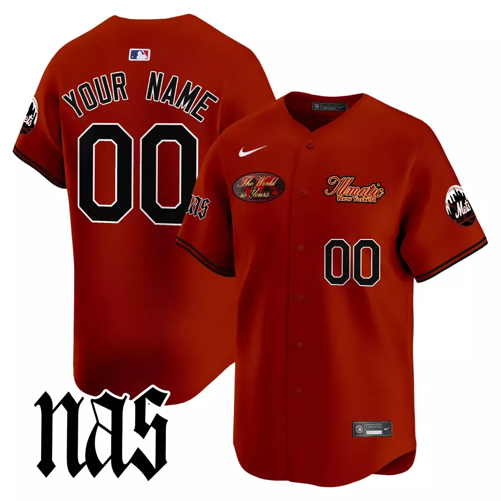 Custom New York Mets Jersey Orange Nas World Is Yours Men Authentic Alternate Design