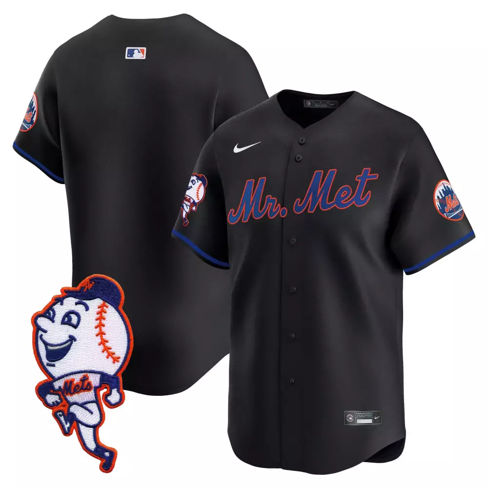 Mr Met New York Mets Jersey Black Blackout Mascot Men Authentic Blue Orange White