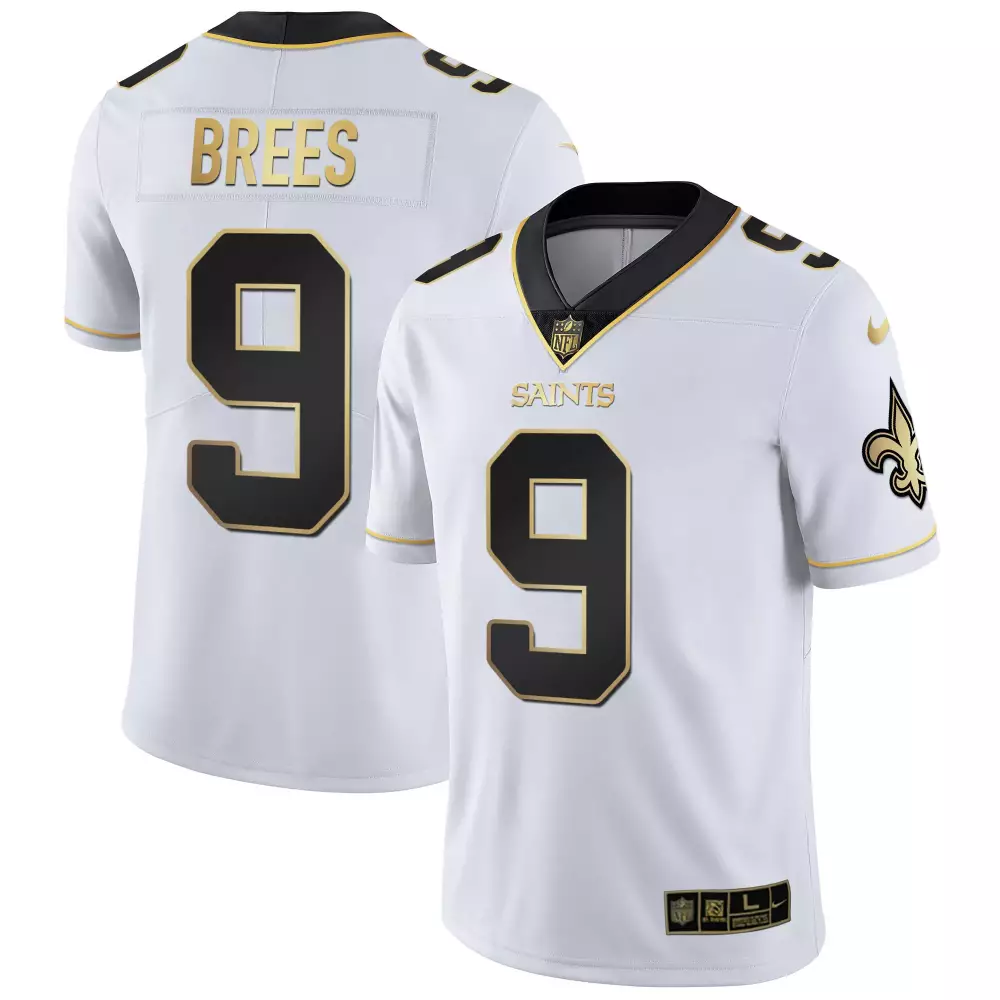 Drew Brees 9 New Orleans Saints Jersey White Men Stitched Alternate Black Gold Vapor