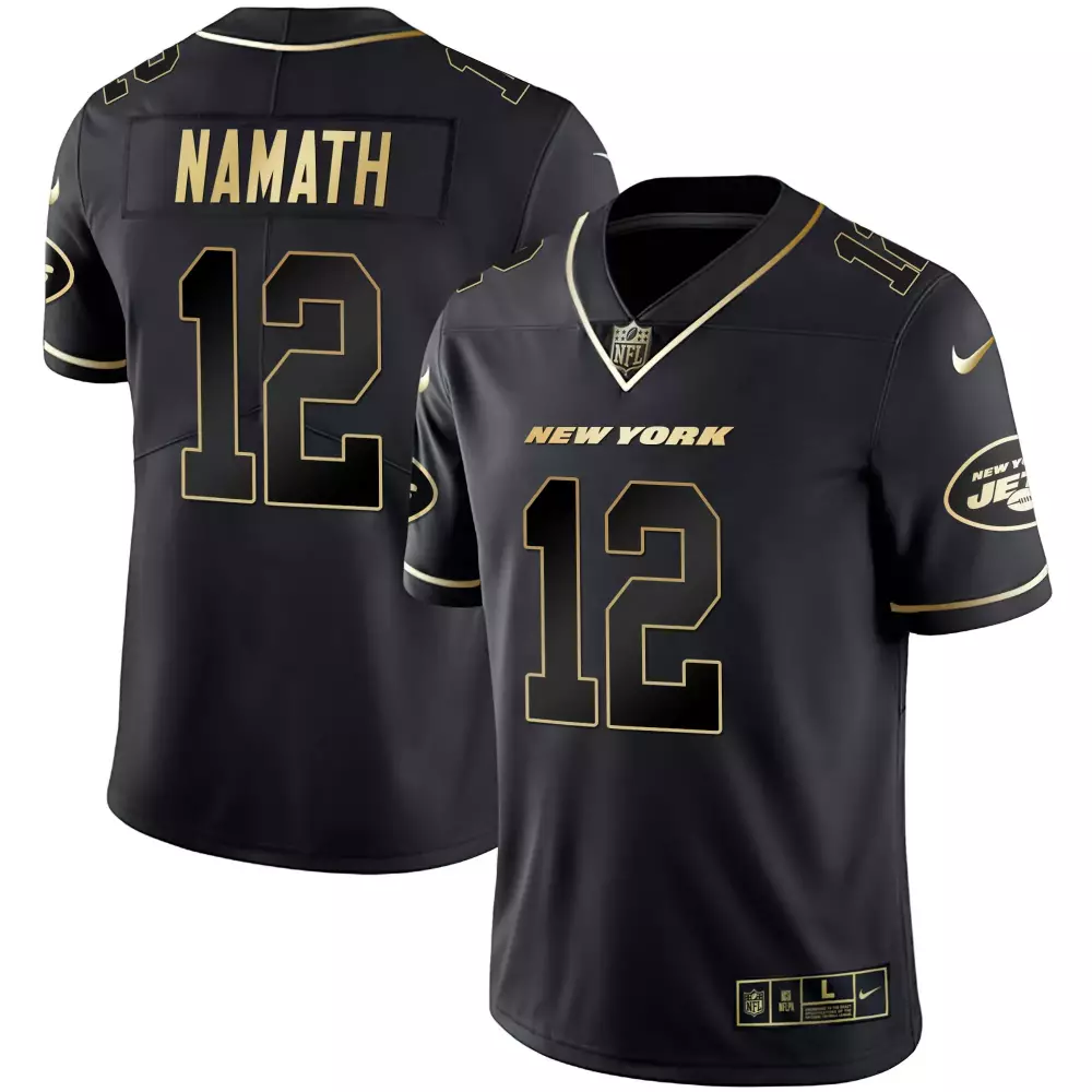 Joe Namath 12 New York Jets Jersey Black Gothic Sin City Men Stitched Alternate Gold