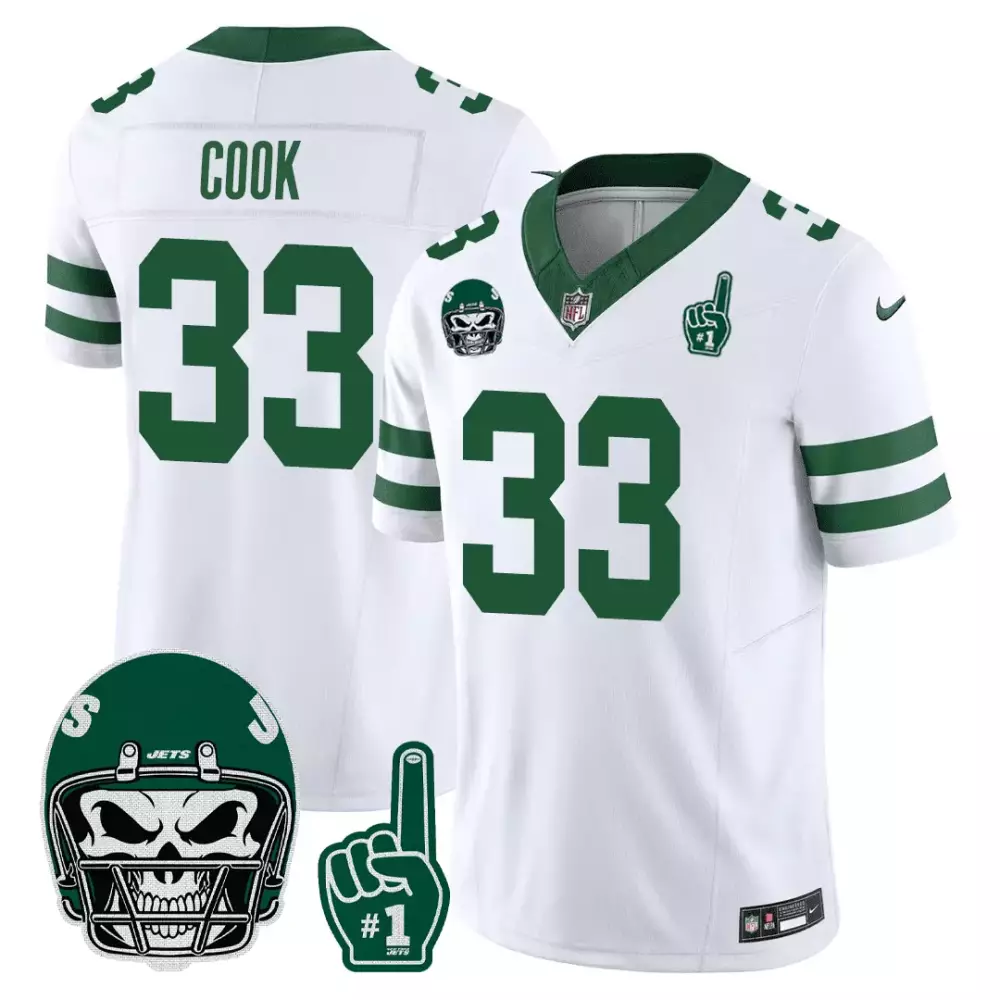 Brady Cook 33 New York Jets Jersey White Men Replica Alternate Green Stitched
